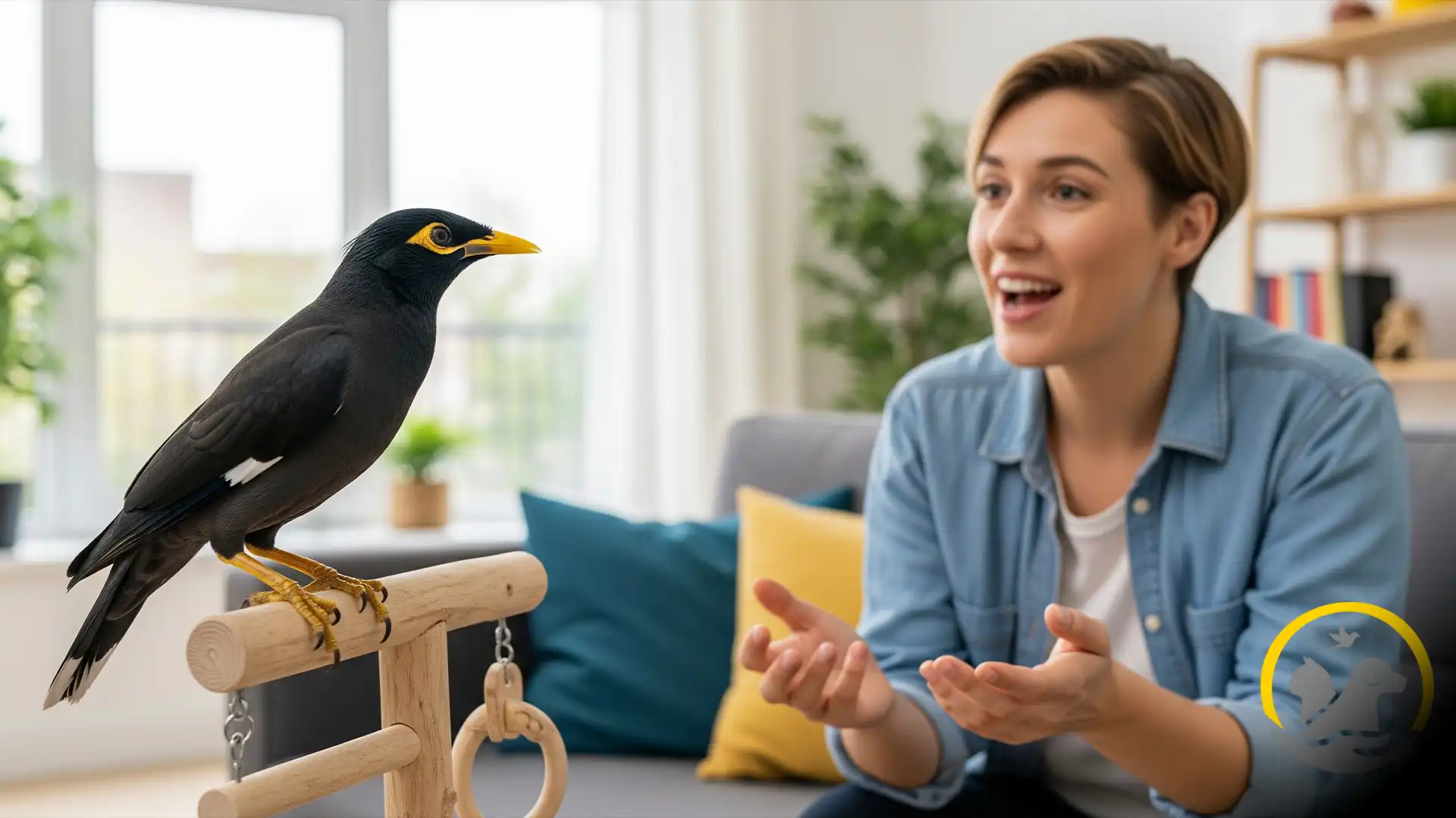 تعامل و صحبت کردن با مرغ مینا برای آموزش سخنگویی