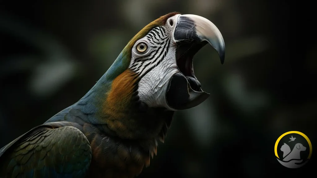 یک طوطی ماکائو در حال جیغ زدن که نمادی از مشکل جیغ زدن طوطی است.